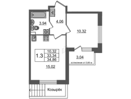 2 ккв (Евро) № 2 Корп.: 8 , Секция 1  в ЖК Univer City