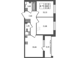 3 ккв (Евро) № 495 Корп.: 11 , Секция 13  в ЖК Univer City