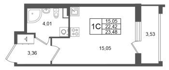 Студия № 287 Корп.: 10 , Секция 8  в ЖК Univer City