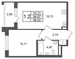 2 ккв (Евро) № 57 Корп.: 10 , Секция 2  в ЖК Univer City