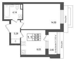 1 ккв № 190 Корп.: 9 , Секция 6  в ЖК Univer City