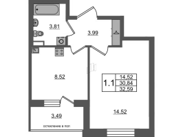 1 ккв № 276 Корп.: 11 , Секция 7  в ЖК Univer City