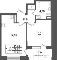 1 ккв № 152 Корп.: 10 , Секция 4  в ЖК Универ Сити
