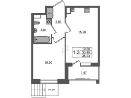 2 ккв (Евро) № 203 Корп.: 12 , Секция 6  в ЖК Универ Сити