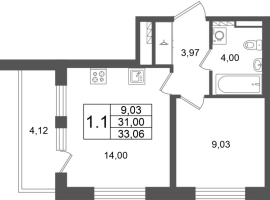 1 ккв № 42 Корп.: 9 , Секция 1  в ЖК Универ Сити