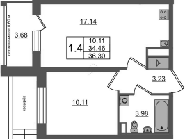 2 ккв (Евро) № 317 Корп.: 12 , Секция 10  в ЖК Универ Сити