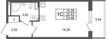 Студия № 160 Корп.: 9 , Секция 5  в ЖК Универ Сити