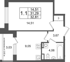 1 ккв № 70 Корп.: 9 , Секция 2  в ЖК Универ Сити