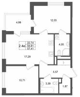 3 ккв (Евро) № 51 Корп.: 7 , Секция 2  в ЖК Универ Сити