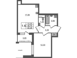 2 ккв (Евро) № 149 Корп.: 12 , Секция 4  в ЖК Универ Сити