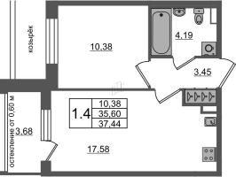 2 ккв (Евро) № 447 Корп.: 11 , Секция 12  в ЖК Универ Сити