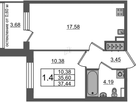 2 ккв (Евро) № 402 Корп.: 11 , Секция 11  в ЖК Универ Сити