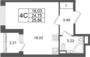 Студия № 66 Корп.: 9 , Секция 2  в ЖК Универ Сити