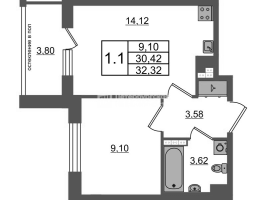 1 ккв № 184 Корп.: 11 , Секция 4  в ЖК Универ Сити