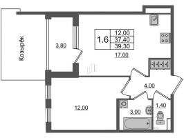2 ккв (Евро) № 18 Корп.: 1 , Секция 1  в ЖК Универ Сити