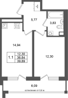 1 ккв № 419 Корп.: 7 , Секция 12  в ЖК Универ Сити