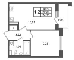 2 ккв (Евро) № 141 Корп.: 10 , Секция 4  в ЖК Универ Сити