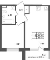 2 ккв (Евро) № 184 Корп.: 9 , Секция 6  в ЖК Универ Сити