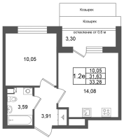 1 ккв № 290 Корп.: 7 , Секция 7  в ЖК Универ Сити