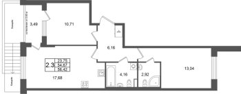 3 ккв (Евро) № 157 Корп.: 9 , Секция 5  в ЖК Универ Сити