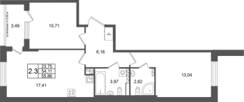 3 ккв (Евро) № 175 Корп.: 9 , Секция 5  в ЖК Универ Сити