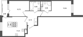 3 ккв (Евро) № 164 Корп.: 9 , Секция 5  в ЖК Универ Сити