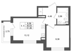 1 ккв № 32 Корп.: 7 , Секция 1  в ЖК Универ Сити