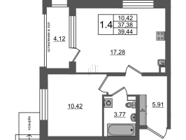 2 ккв (Евро) № 129 Корп.: 12 , Секция 4  в ЖК Универ Сити