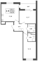 3 ккв (Евро) № 238 Корп.: 9 , Секция 7  в ЖК Универ Сити