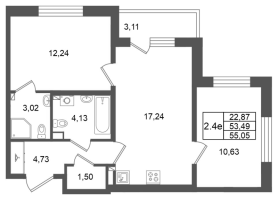 3 ккв (Евро) № 320 Корп.: 7 , Секция 8  в ЖК Универ Сити