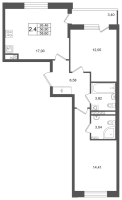3 ккв (Евро) № 429 Корп.: 10 , Секция 12  в ЖК Универ Сити