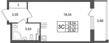 Студия № 162 Корп.: 9 , Секция 5  в ЖК Универ Сити