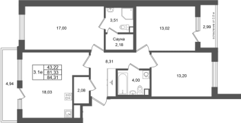 4 ккв (Евро) № 368 Корп.: 7 , Секция 10  в ЖК Универ Сити