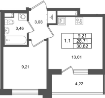 1 ккв № 380 Корп.: 7 , Секция 10  в ЖК Универ Сити