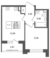 1 ккв № 398 Корп.: 7 , Секция 11  в ЖК Универ Сити