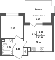 2 ккв (Евро) № 468 Корп.: 7 , Секция 13  в ЖК Универ Сити