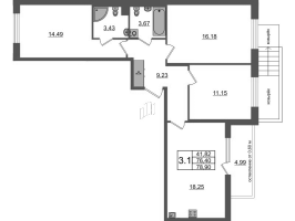 4 ккв (Евро) № 334 Корп.: 11 , Секция 9  в ЖК Универ Сити