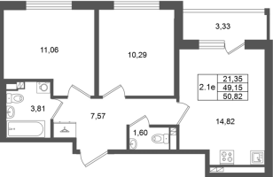 2 ккв № 439 Корп.: 7 , Секция 12  в ЖК Универ Сити