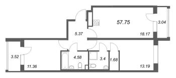 3 ккв (Евро) № 316 Корп.: 7 , Секция 8  в ЖК Универ Сити