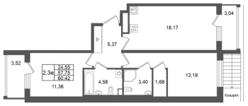3 ккв (Евро) № 316 Корп.: 7 , Секция 8  в ЖК Универ Сити