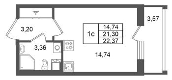 Студия № 331 Корп.: 7 , Секция 8  в ЖК Универ Сити