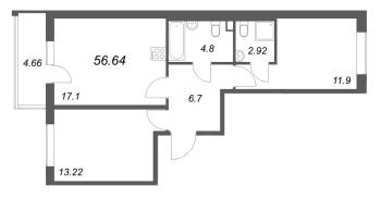 3 ккв (Евро) № 345 Корп.: 7 , Секция 9  в ЖК Универ Сити