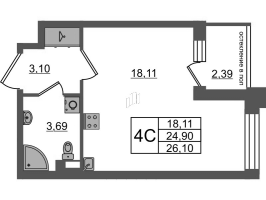 Студия № 196 Корп.: 11 , Секция 5  в ЖК Универ Сити