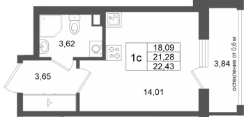 Студия № 346 Корп.: 7 , Секция 9  в ЖК Универ Сити