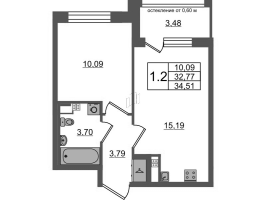 2 ккв (Евро) № 153 Корп.: 12 , Секция 4  в ЖК Универ Сити