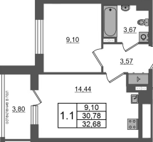 1 ккв № 168 Корп.: 11 , Секция 4  в ЖК Универ Сити