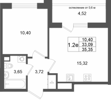 2 ккв (Евро) № 182 Корп.: 7 , Секция 5  в ЖК Универ Сити