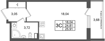 Студия № 156 Корп.: 9 , Секция 5  в ЖК Универ Сити