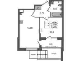 2 ккв (Евро) № 255 Корп.: 12 , Секция 8  в ЖК Универ Сити