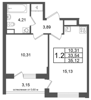 2 ккв (Евро) № 99 Корп.: 10 , Секция 3  в ЖК Универ Сити